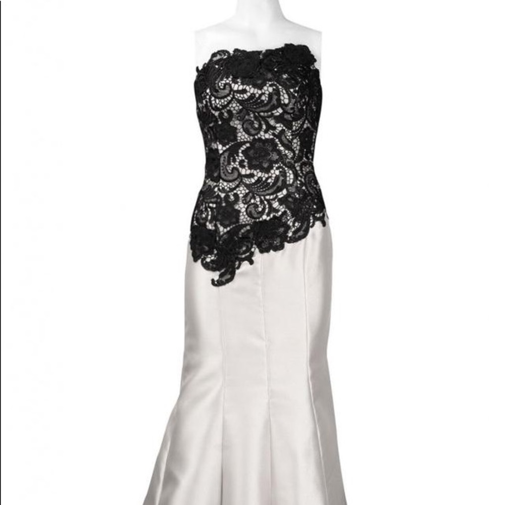 Stunning Strapless Crochet Bodice Satin Twill Gown